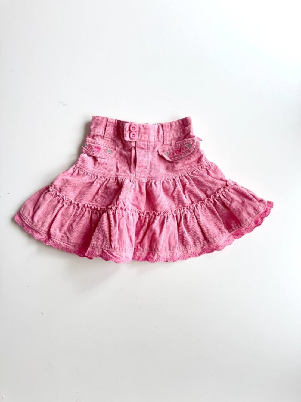 Vintage Girls' OSHKOSH Pink Corduroy Floral Embroidered Lace Trim Skirt, Size 3